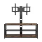 Yofe TV Stand 45.6"Wx47.8"H Adjustable Swivel Metal Frame Black+Solid Wooden Top