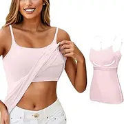 [Gaexia] Womens Tank Tops with Built in Bras Soft Sleeveless Crop Tops Solid Scoop Neck Shirts Workout Undershirt Tee