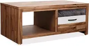 Acacia Wood Coffee Table with Shelf, Farmhouse Style for Living Room - Sturdy & Modern Tables with Storage, Assembly Easy - 90x50x37.5 cm