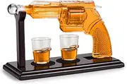 LAPOOH Whiskey Decanter Sets for Men Unique Whiskey Gifts for Men Perfect 8.5 OZ Pistol Shaped Cool Liquor Dispenser with Two 1.7 OZ Glasses for Home Bar Drinking Party