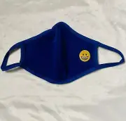 Royal Blue Face Mask Cover Cloth Smile Emoji Embroidery Design Washable USA MADE