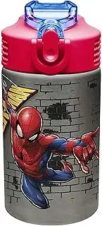 Zak Designs Stainless Steel One Hand Operation Lid and Built-in Carrying Loop Water Bottle with Straw Spout is Perfect for Kids (15.5 oz, BPA Free), 1 Count (Pack of 1), Spiderman