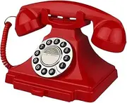 Audio Guest Book Wedding Phone Recorder Landline Phone Antique Design with Rotation Dial for Party Gifts Birthday Anniversary, Red
