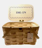 2019 CRATE & BARREL Cookout Collection PETERBORO White Washed Picnic Basket -NWT
