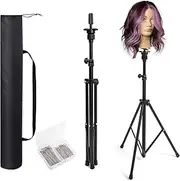 Goodofferplace Tall Wig Stand, Metal Mannequin Head Stand, Adjustable Height (35.4-52.4 Inch), 360° Rotating Wig Holder, Includes Carrying Bag & 30 T-Pins