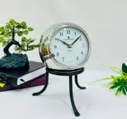 Seated Sphere Silver & Black Aluminium Table Clock,