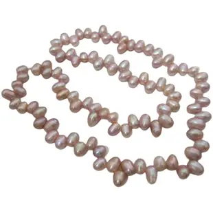 【小樂珠寶】水滴珠橢圓珠特殊少見雙米珠珍珠項鍊(粉紫色天然淡水養珠)