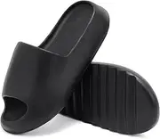 Cloud Slides for Women and Men, Comfort Platform Lightweight Slippers Slides, Unisex Foam Shower House Slippers, Summer Open Toe Sandals for Indoor and Outdoor, Black, 6 Women/5 Men