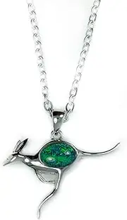 [Opal Gallery] Kangaroo Opal Necklace - Genuine Australian Triplets Opal Necklace Kangaroo Pendant in Sterling Silver White Gold Plated