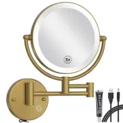 Wall Mounted Lighted Makeup Mirror with Magnification 5X, Rechargeable Bathro...