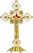 Calculs Metal Jesus Crucifix Table Cross for Jews - Catholic Table Cross With Stand For Christ's Prayers Jerusalem Home Decor 8" Gold
