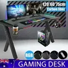 Adjustable LED Gaming Desk Computer Table w/Cup Holder Headphone Hook Cable Hole