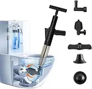 WCIC High Pressure Toilet Plunger Drain Unblocker, Air Blaster Clog Remover with 4 Replaceable Heads for Sink Toilet Floor Drain and Pipe Clog (Black)