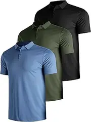 [E-LIINJOYE] Men's 3 Packs Quick Dry Golf Polo Shirts Dry Fit Moisture Wicking Performance Summer Athletic Casual Short Sleeve Shirts