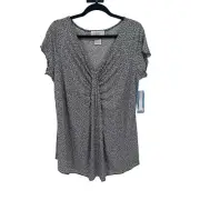 Nine West Womans Black & White Patterned Ruched Top Size XL