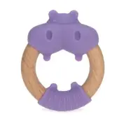 Nuby Natural Silicone and Wood Teether Toy Purple Hippo