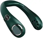 Leona Co Portable Neck Fan, Earphone Design Hands Free Bladeless Fan, USB Rechargeable Cooling Neckband for Personal Wearable Fan, Outdoor, Sports, Camping (Dark green)