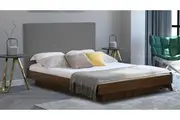 Cecilion King Grey Fabric Floating Walnut Bed Frame