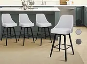 [ALFORDSON] 4X Kitchen Barstools, Swivel Light Grey Bar Stools with Metal Footrest, Dining Chair, Counter Stool Chair for Home Bar Dining Room
