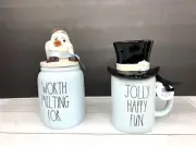 Rae Dunn Disney WORTH MELTING FOR Olaf Canister & Frosty JOLLY HAPPY FUN MUG