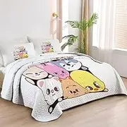 Allenjoy King Size K-Pop Group Quilt Bedspreads Youth Soundwave Bed Set Bedding Coverlet Fabric Washable with 2 Pillow Shams SC00049-007