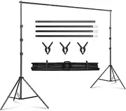 Kshioe Backdrop Support Stand 6.4x10FT Photo Backdrop Stand Adjustable Photography Studio Background Support System Kit with Carrying Bag and 3 Clamps for Photo Video Shooting, Wedding, Party