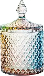 Rainie Love Home Basic Food Storage Organization Set-Rainbow Crystal Diamond Faceted Jar with Crystal Lid,Suitable as A Candy Dish,Cookie Tin,Biscuit Barrel,Decorative Candy Jar-16 OZ-Large