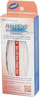 Dental Floss for Bridges and Dental Implants for Optimal Oral Hygiene - Floss Threaders for Bridges and Implants with Extra-Thick Proxy Brush - Bridge and Implant Cleaners (30 Strands) by ProxySoft