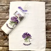 Lavender Bunch White Guest Hand Towel Embroidered