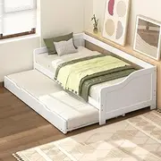 ALFORDSON Todd Series 2X Single Size Wooden Daybed Base, Bed Frame Trundle in White, Under-Bed Sliding Trundle for Adults and Kids