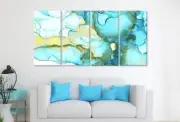 Blue Gold Stone Abstract 3 & 4 Panels Australian Made Wall Canvas High Quality