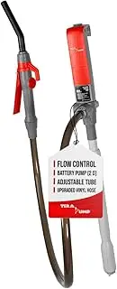 TERA PUMP Fuel Transfer Pump w/Quick Flow Control Nozzle & Telescopic Tube - 3X Powerful D Battery Powered, 39" Vinyl Discharge Hose, Portable Battery Pump For Gas, Diesel, Water (2.6 GPM)