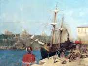 Art Sailboat Golden Horn Ceramic Mural Backsplash Bath Tile #2251