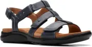 Clarks Women's Kitly Step Sandals Navy Leather 8 Wide