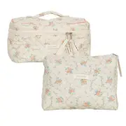 TangTangBags - Floral Make Up Bag / Pouch / Pencil Case / Toiletry Bag / Set Set Of 2 - Toiletry Bag & Pouch - Pink & White - One Size