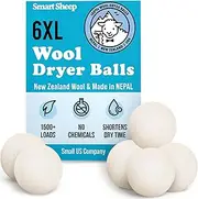 Wool Dryer Balls by Smart Sheep 6-Pack, XL Premium Reusable Natural Fabric Softener Award-Winning