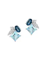Bloomingdale's Fine Collection Multicolor Blue Topaz & Diamond Cluster Stud Earrings in 14K White Gold