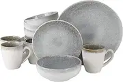 Gibson Elite Kashmir Round Reactive Glaze Stoneware, Dinnerware Set, Service for Four (16pcs), White w/Blue Speckle