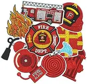 HEYTRCO 9PCS Firefighter Iron on Patches, Fire Alarm Hose Truck Extinguisher Hydrant Embroidered Patches for Clothes, Custom Badge Applique for Hats, Jeans, Jackets, Bags, Backpacks, Dress, Shoes
