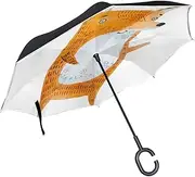 Double Layer Inverted Umbrella Cars Reverse Umbrella Funny Fox Cute Cartoon Windproof UV Proof Travel Outdoor Umbrella