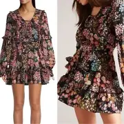 Ted Baker Hendria Mini Dress with Ruffle Detail, NWT Sz 2-4, Boho Floral Print