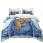 Cute Animal Art Lion Cub Overall Pocket Quilt Cover