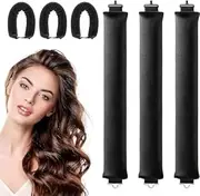 (3 Pack) Hair Heatless Curling Rod, Heatless Headband Curler, Heatless Curling Ribbon with Hook, Easy to Use Sleep Curling Ribbon, Curl Styling Kit for Sleep in Overnight,Black