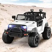 ALFORDSON 12V Kids Ride On Car Dual Motors, Remote Control Toy Car with Music Player LED Lights, Ride-on Car Design Eletric Vehicle, White