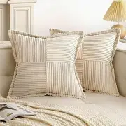 Beige Throw Pillow Covers 16x16 Inch Set of 2 Corduroy Decorative Boho