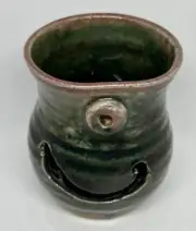 STONEWARE POTTERY ONE EYED SMILING FACE EGG SEPARATOR 3.5”TALL 2.75" IN DIAMETER