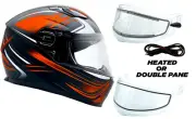Adult Snowmobile Helmet Orange Full Face With Double Pane Shield or Heated TH129