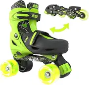 Yvolution Quad and Inline Skates Neon Combo 2-in-1 Skates for Kids with LED Wheels | Browning Box Adjustable Sizing