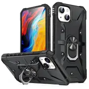 Shockproof Magnetic With Ring Holder Cover Case For iPhone14 - Black