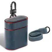 For AirPods 2nd Gen Case, Genuine Leather Protective Cover, Strap, Dark Blue